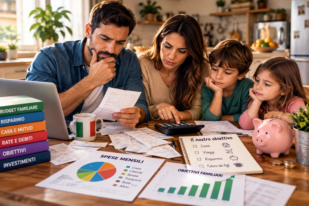Famiglia italiana che controlla le spese di casa