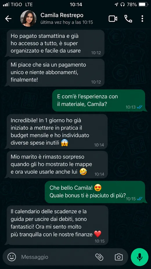 Messaggio di una cliente